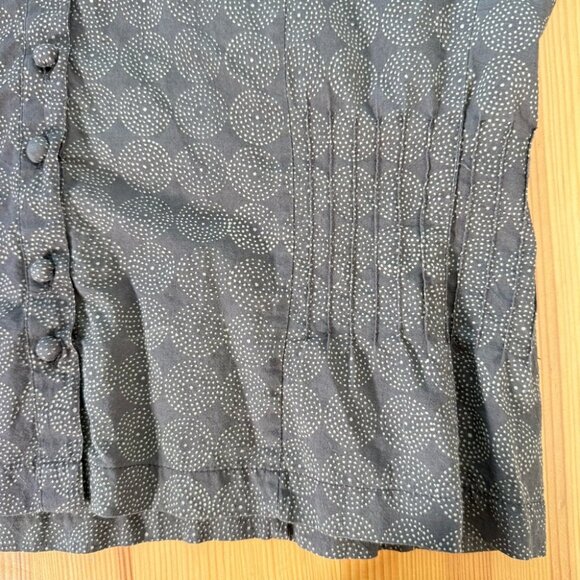 Maiwa 100% Organic Cotton Button Up Blouse Pleated Waist Detail Brown Artsy S - Picture 7 of 10